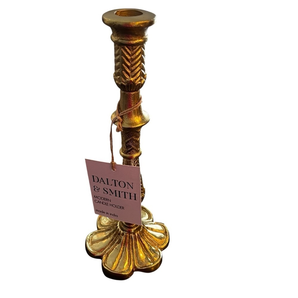 NWT Dalton & Smith Gold Toned Floral Form Candle Stick 12”